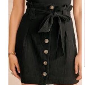 Sezane Black High Waist Belted Button Front Skirt size FR 36 or US 4